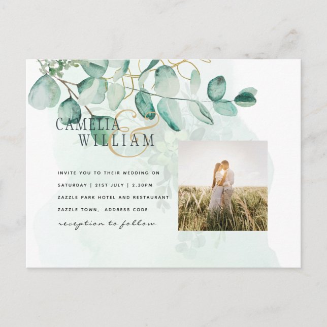 Carte Postale Eucalyptus Feuille Mariage vert QR CODE Moderne (Devant)