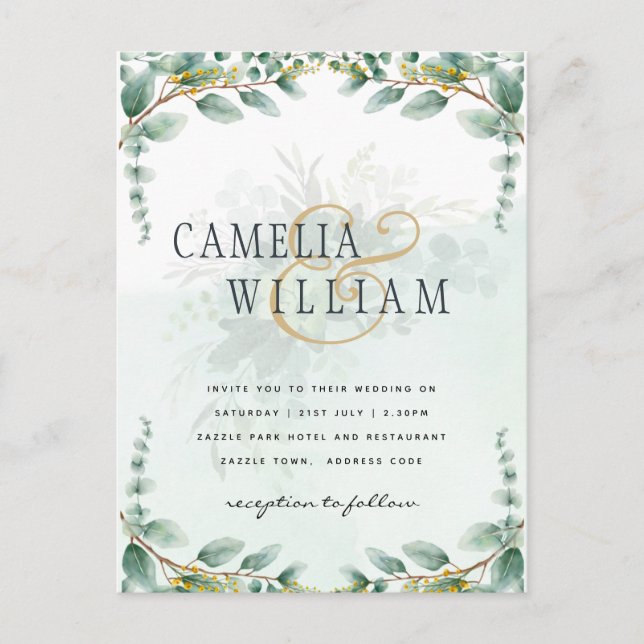 Carte Postale Eucalyptus Feuille OR MARIAGE QR CODE BUDGET (Devant)