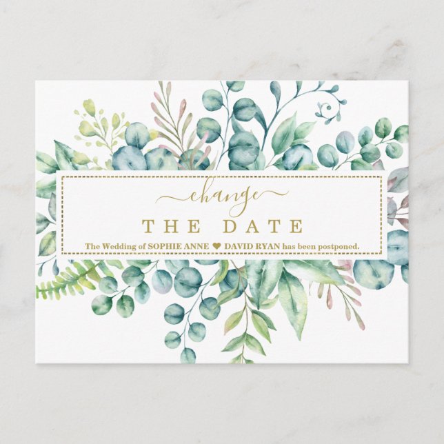 Carte Postale Eucalyptus Floral Feuille Mariage Modifier La Date (Devant)