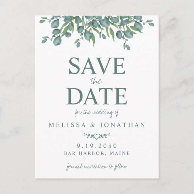 Carte Postale Eucalyptus Foliage Verdure Mariage Enregistrer La  (Devant)