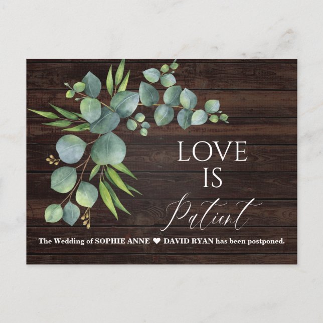 Carte Postale Eucalyptus Love Is Patient Script Mariage Update (Devant)