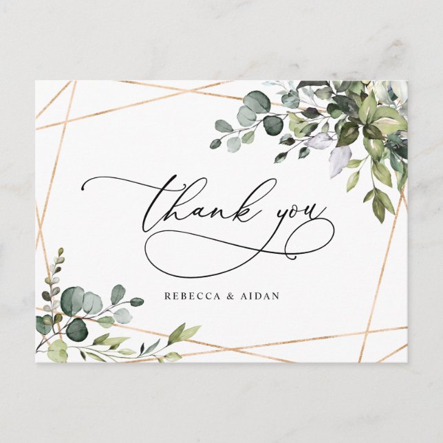 Carte Postale Eucalyptus Merci Mariage Or Vert (Devant)
