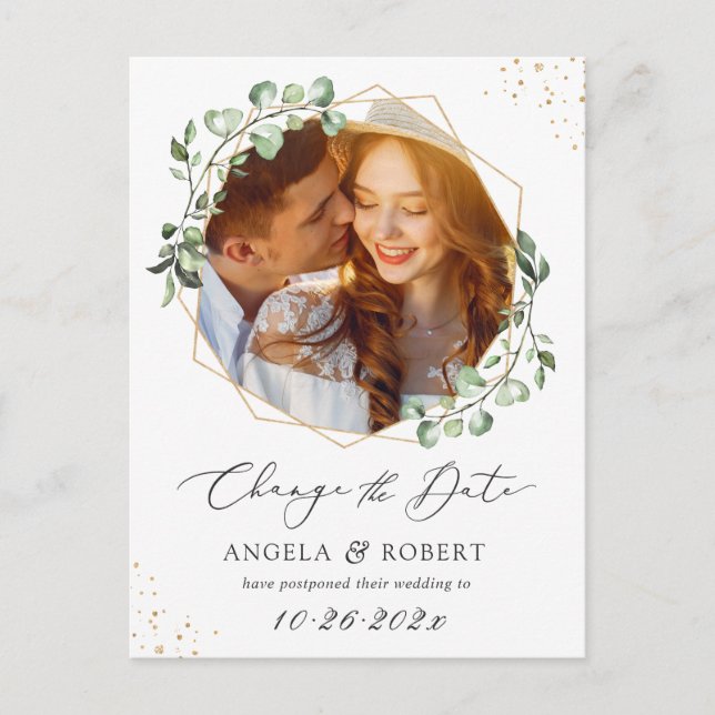 Carte Postale Eucalyptus Or Géométrique Photo Changement de Date (Devant)