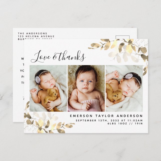 Carte Postale Eucalyptus Photo Merci bébé Faire-part (Devant / Derrière)