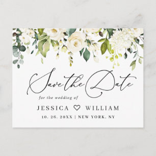Carte Postale Eucalyptus Roses Blanches Boho Mariage Enregistrer