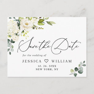 Carte Postale Eucalyptus Roses Blanches Boho Mariage Enregistrer