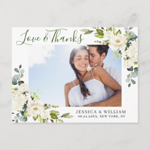 Carte Postale Eucalyptus Roses Blanches Mariage Photo Merci