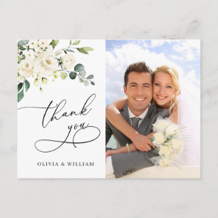 Carte Postale Eucalyptus Roses Blanches Mariage Photo Merci