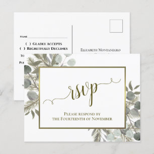 Carte Postale Eucalyptus rustique & Mariage de pin d'or RSVP