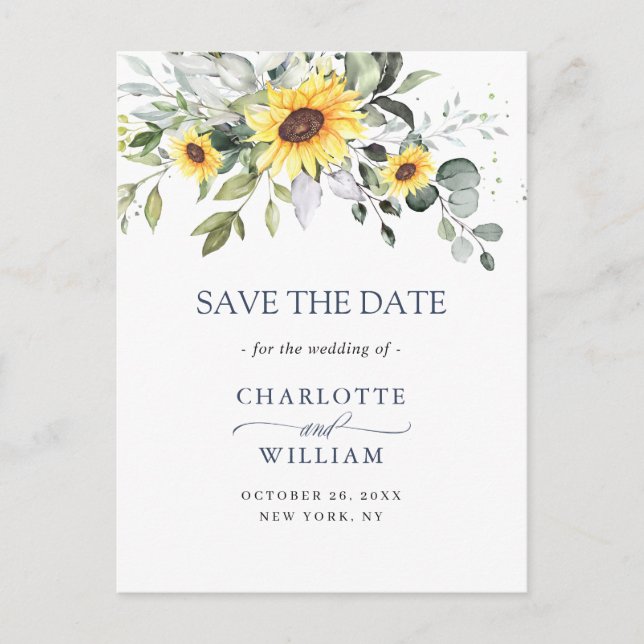 Carte Postale Eucalyptus Sunflower Wedding Save the Date QR code (Devant)