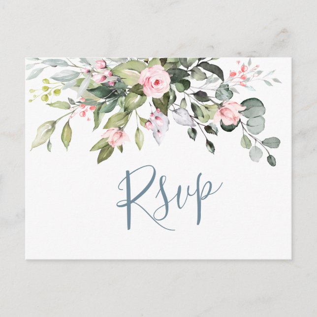 Carte Postale Eucalyptus Verdure Blush Roses mariage RSVP (Devant)