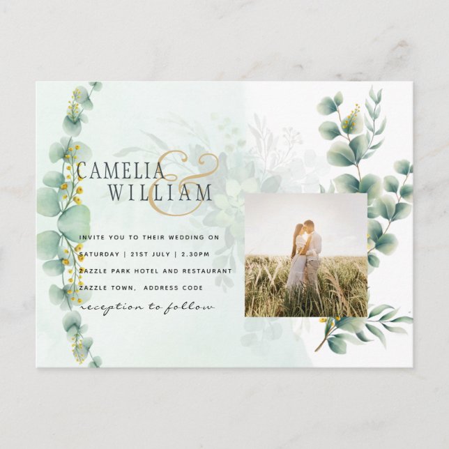 Carte Postale Eucalyptus Verdure Or MARIAGE QR CODE Moderne (Devant)
