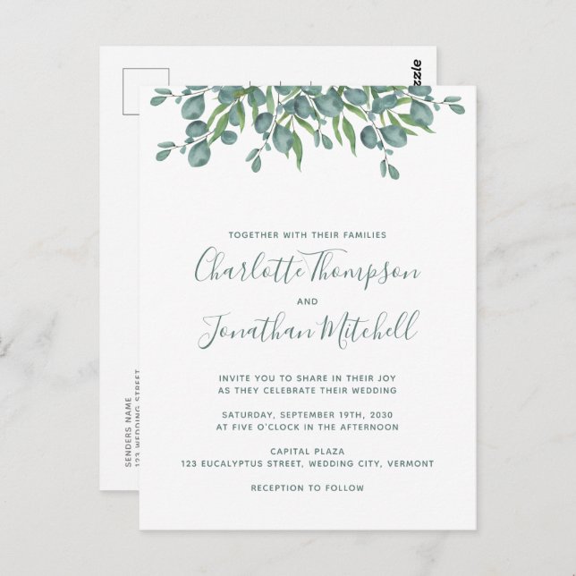 Carte Postale Eucalyptus vert Faire-part de mariage simple (Devant / Derrière)