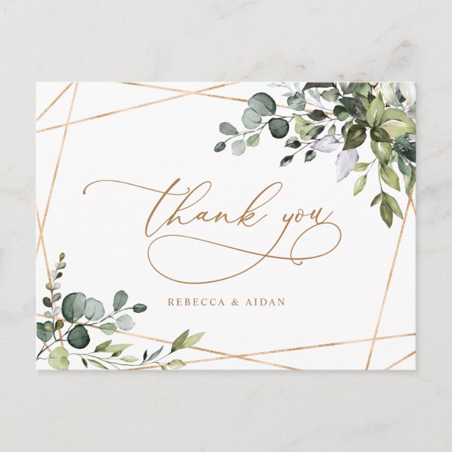 Carte Postale Eucalyptus Vert Or Texte Mariage Merci (Devant)