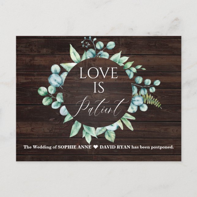 Carte Postale Eucalyptus Wreath Love Is Patient Mariage Update (Devant)