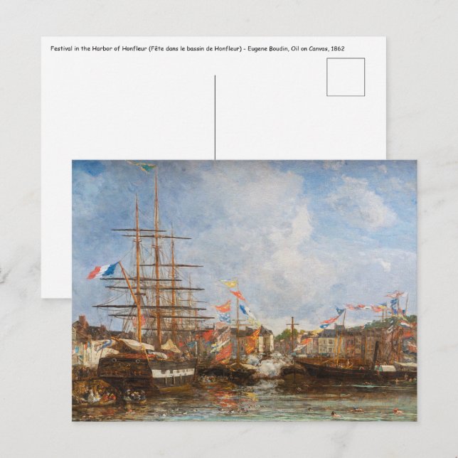 Carte Postale Eugene Boudin - Festival dans le port de Honfleur (Devant / Derrière)