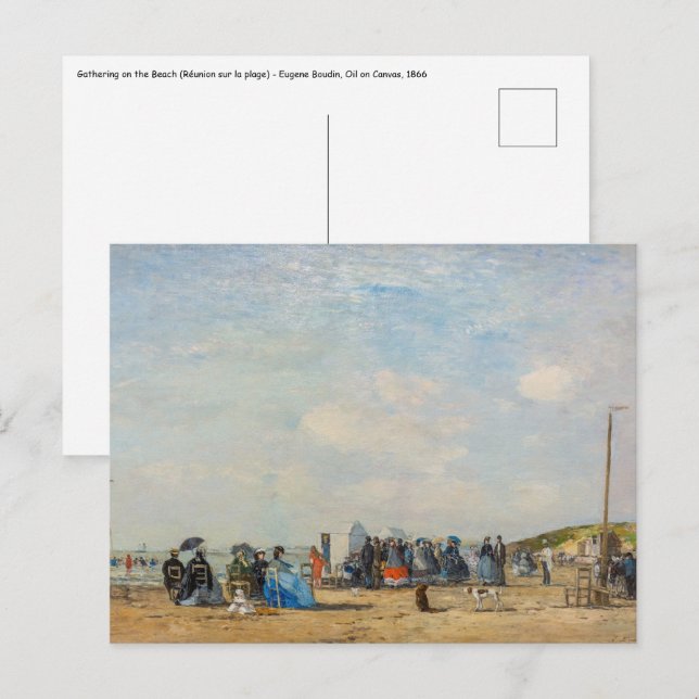 Carte Postale Eugene Boudin - Rassemblement sur la plage (Devant / Derrière)