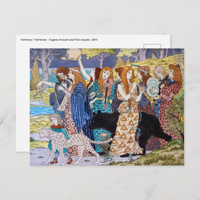 Carte Postale Eugene Grasset - Panneau Décoratif Harmonie (Devant / Derrière)