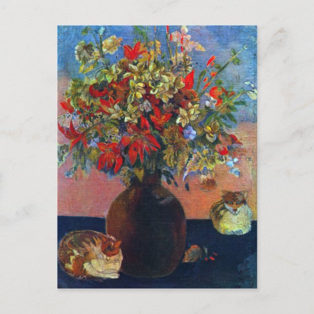 Carte Postale Eugène Henri Paul Gauguin - Fleurs et Chats (Devant)