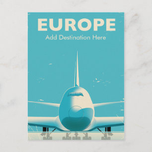 Carte Postale Europe Avion commercial destination personnalisée