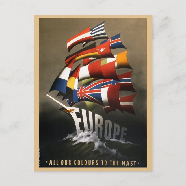 Carte Postale Europe vintage Flags européens Plan Marshall (Devant)