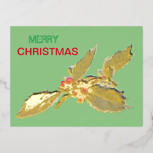 Carte postale européenne Holly Christmas Gold Foil