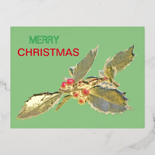 Carte postale européenne Holly Christmas Gold Foil (Recto)