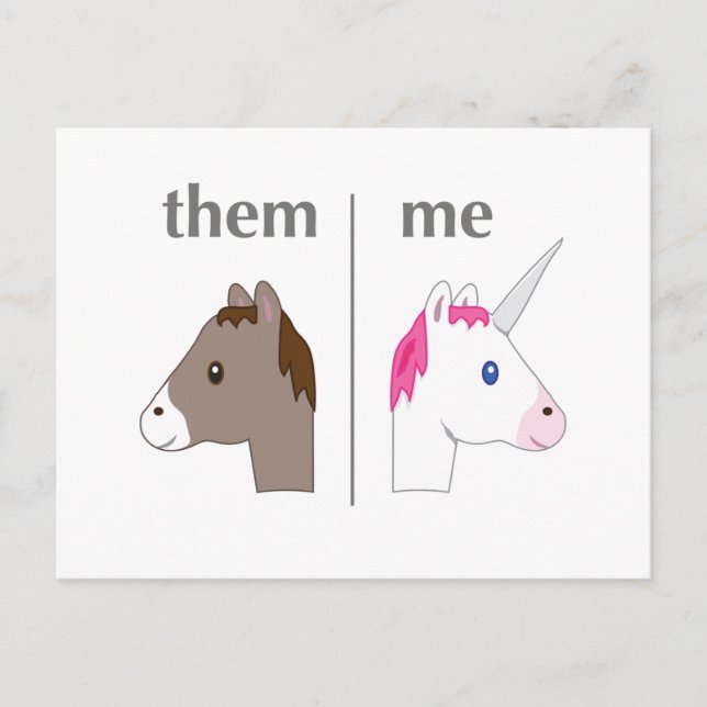 Carte Postale Eux contre moi Donkey vs Unicorn drôle (Devant)