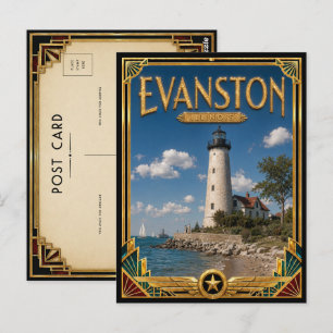 Carte Postale Evanston Illinois Art Déco vintage de l'âge d'or