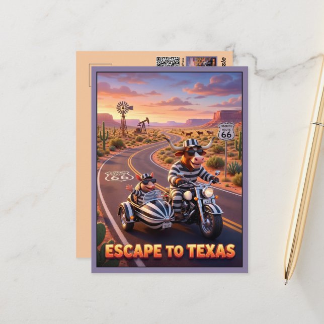 Carte Postale Évasion drôle au Texas 3D Voyage (Devant/Arrière en situation)