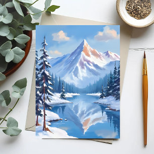 Carte Postale Évasion en montagne   Nature aquarelle neige hiver
