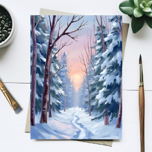 Carte Postale Évasion enneigée   Peinture aquarelle de la forêt 