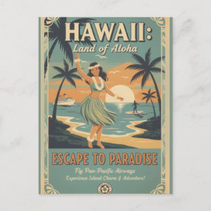 Carte Postale Évasion vintage hawaïenne au pays de l'Aloha vers