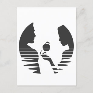 Carte Postale Eve Met Une Pomme À Adam, Noir Version 1/3