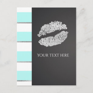 Carte Postale Événement Aqua Blue & White Faux Silver Shimmer Li