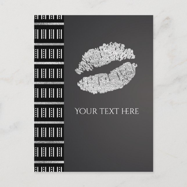 Carte Postale Événement Black White Dot & Faux Silver Shimmer Li (Devant)