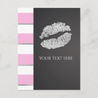 Événement Lèvres Faux Argent Strass Rayure Rose et