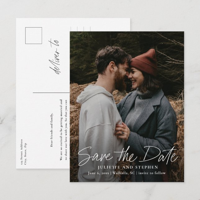 Carte Postale Événement Moderne Écriture Simple Photo Mariage En (Devant / Derrière)