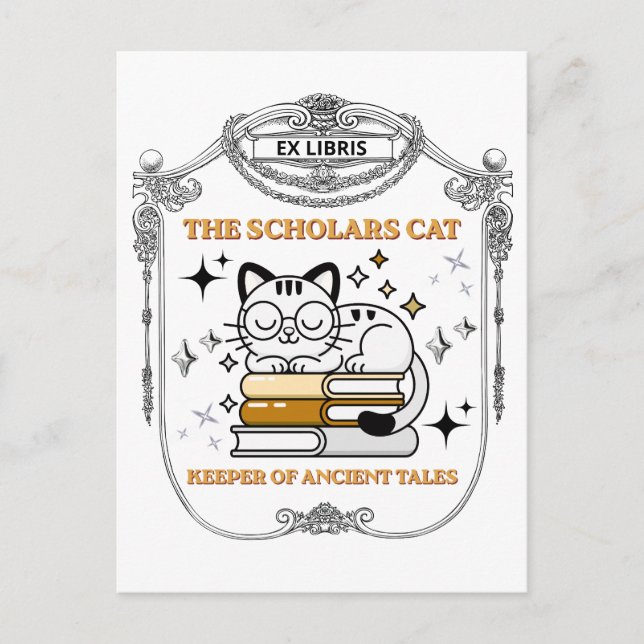 Carte Postale Ex Libris Chat Scolaire Dark Academia (Devant)