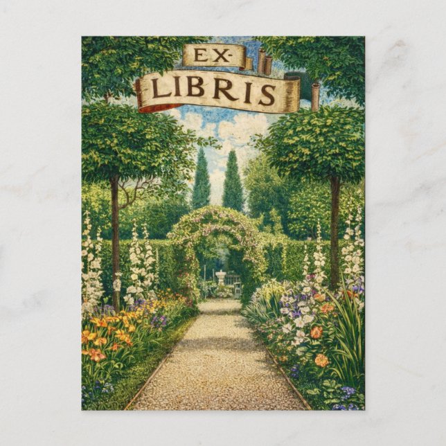 Carte Postale Ex Libris de jardin vintage  (Devant)