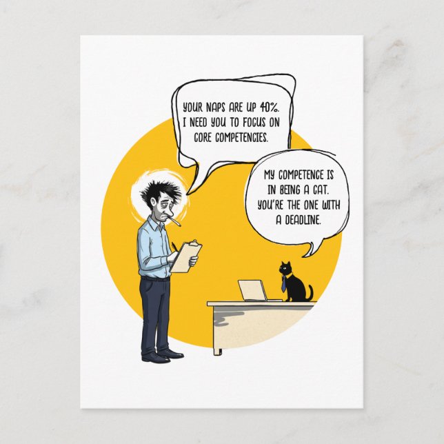 Carte Postale Examen de performance drôle de chat de bureau humo (Devant)