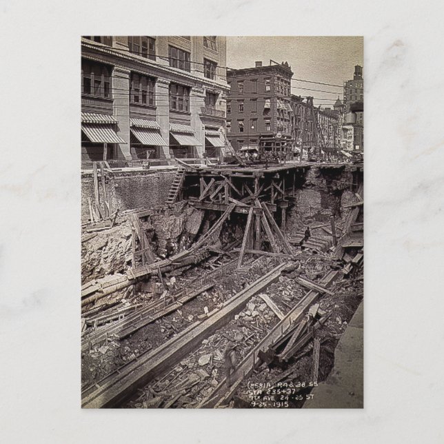 Carte Postale Excavation du métro Septième Ave et 24-25e NYC (Devant)