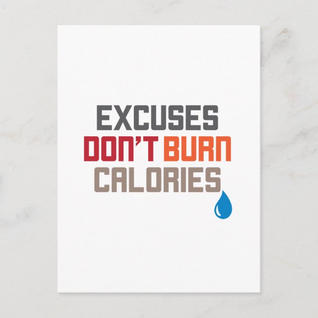 Carte Postale Excuses Ne pas brûler les calories Motivationnel (Devant)