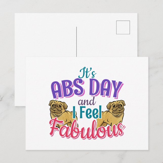 Carte Postale Exercice Abs Day Core - Amoureux des chiens Carlin (Devant / Derrière)