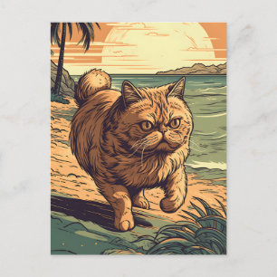 Carte Postale Exotic Shorthair-Cat sur une plage tropicale