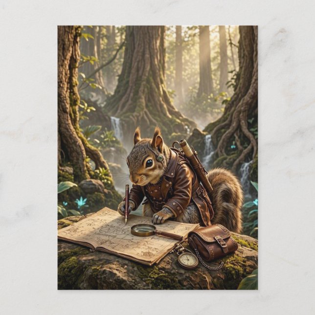 Carte Postale Explorateur Écureuil Mignon (Devant)