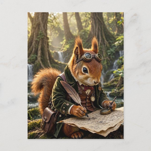Carte Postale Explorateur Écureuil Steampunk Mignon (Devant)