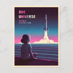 Carte Postale Exploration de l'espace Vaporwave LoFi des années