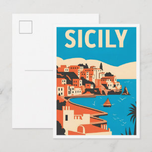 Carte Postale Explorez la Sicile Italie Illustration de voyage v