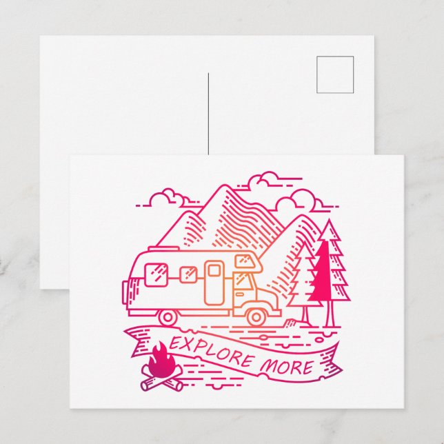 Carte Postale Explorez Plus Camper Rose Van Mountain Nature Love (Devant / Derrière)